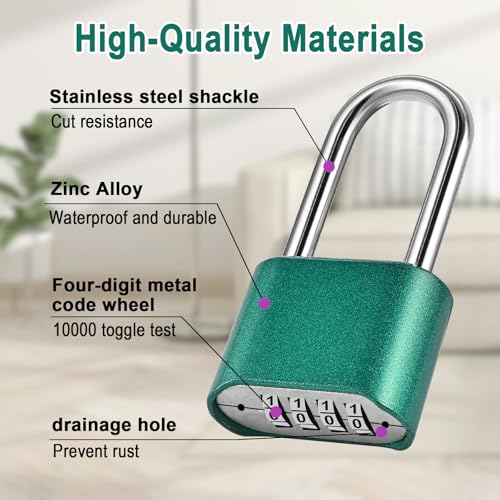 Image of Faburo 2pcs Combination Lock, 4-Digit Heavy Duty Combo Lock, Combination Padlock Outdoor Waterproof Gate Locks for Outdoor Fence, Locker, Sheds, Gym, Gate Hasps (2pcs-Long-Green)