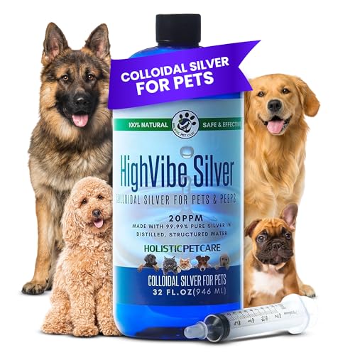 HOLISTIC PET CARE Colloidal Silver for Dogs Cats Horses & Birds - 20 PPM Skin Relief & Coat Care Solution Wellness and Immune Support - All-Natural Colloidal Silver for Pets with Syringe (32 oz)