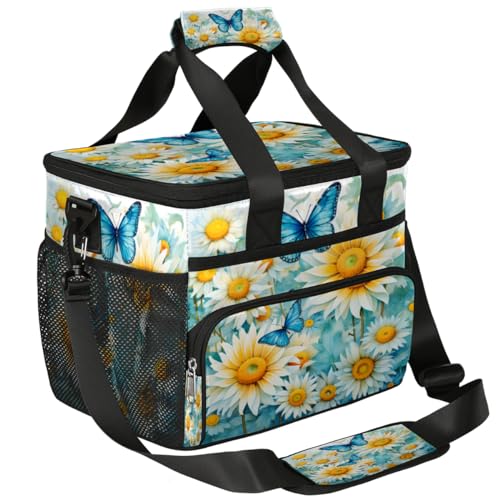 White Floral Insulated Picnic Backpack Lunch Box for Women Men Picnic Basket Tote Lunch Bag Picnic Bag Portable Lunch Bags for Picnic, Beach, Work, Trip,Office, Camp Floret Butterfly