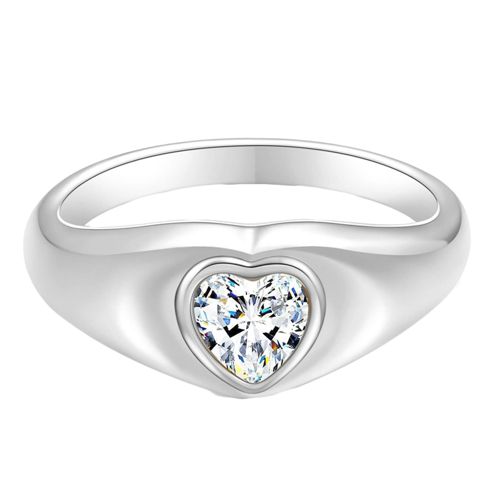 Homxi Anillos Compromiso Acero Inoxidable Mujer Grabado Personalizado,Anillo Corazón 8MM con Circonita Cúbica Anillo para Mujer Plata Anillos Mujer Boda