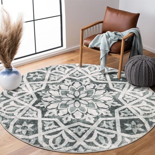 Carvapet Alfombras Redondas 120cm Microfibra Suave Alfombra Círculo Salón Dormitorio Antideslizante Lavable Estampados Florales Alfombras de área(Gris Oscuro)