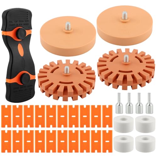 Yonderfume 4 Pack Eraser Wheel Decal Remover Eraser 2pcs 3.5 Inch and 4 Inch Rubber Power Drill Attachment Car Adhesive Drill Adapter Vinyl Remover for Vinyl Decals Labels