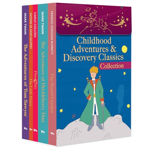 Image of Childhood Adventures and Discovery Classics | Box Set of 5 Unabridged Novels: The Secret Garden, The Adventures of Tom Sawyer, The Little Prince, The Adventures of Huckleberry Finn & Pinocchio | Gift-Ready Set for Kids & Adults