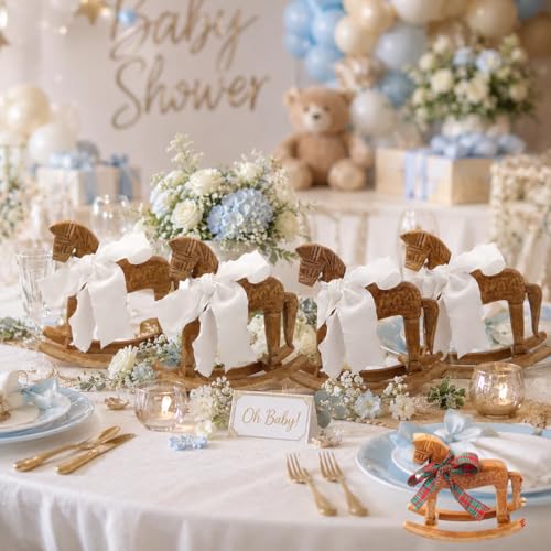 LPMingjia]Vintage Wooden Rocking Horse Decor of 4 Horse Statue for Tabletop