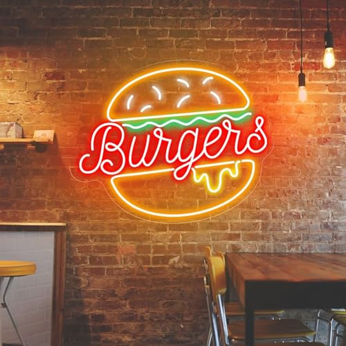 Xusdamyj Burger Neon Signo Personalizado LED Regulable Hamburger Neon Light Up Signo Home Wall Decor Fast Food Coffee Shop Restaurante Bar Decoración