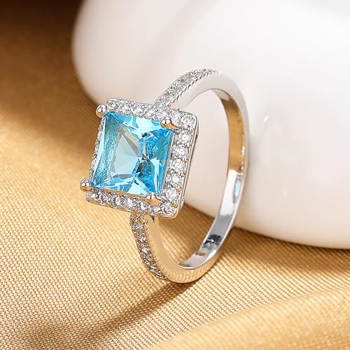 Eternal Wedding Ring, S925 Sterling Silver Mosonite Set with 3 Carat Topaz Princess Square Blue Cultivated Zircon Engagement Ring, CZ Promise Ring, Valentine's Day and Christmas Gift(US Size-8)4