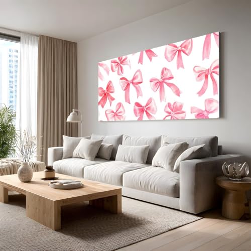 Toile aquarelle nœud rose grand format pour créer un cocon cocooning dans votre chambre