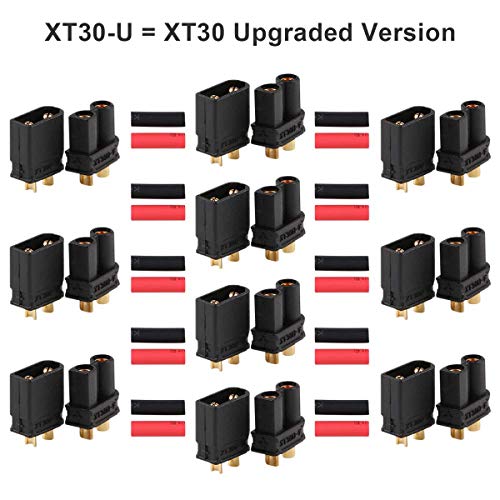 Crazepony-UK 10 Pairs Upgraded XT30 XT30-U Male Female Connectors Power Battery Plugs with 20 Pcs Heat Shrink for RC Lipo Battery Helicopter Quadcopter