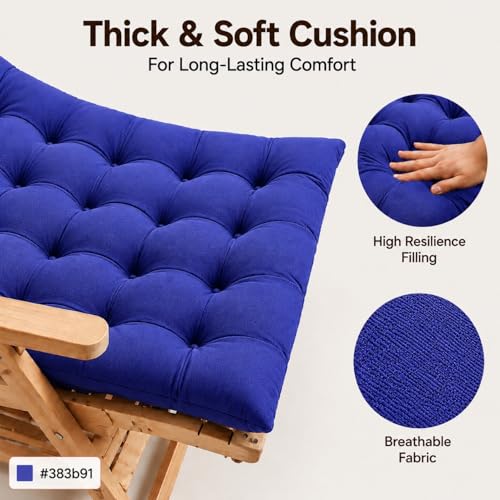 Image of KYNE Rocking Chair Cushion 18 x 50 Inch Thick Tufted Chair Cushion with Backrest and Seat Pad Soft Premium Fabric Polyester Filling Non Slip Indoor Outdoor Rocking Chair Cushion (Navy Blue)