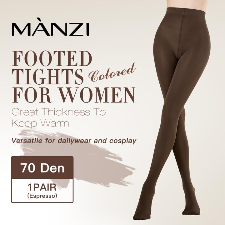 Image of MANZI Women's Solid Color Semi Opaque Footed Tights Soft Stretch Pantyhose