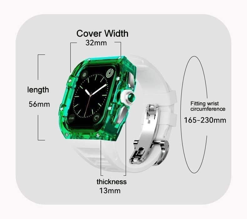 Transparent Watch Case Fluororubber Band，For Apple Watch Series 8 7 6 5 4 SE 44mm 45mm，Clear Watch Case Sport Breathable Straps Clasp Replacement Accessories