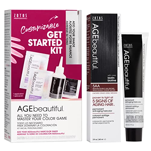 Image of AGE beautiful Permanent Hair Color Cream, 100% Gray Coverage Hair Dye with Biotin Anti-Aging Formula for Fuller, Thicker Hair, Professional Salon Quality