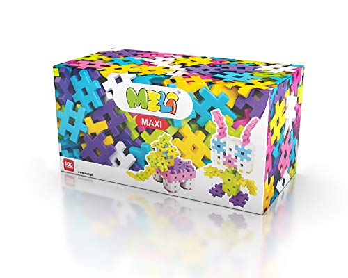 Meli Konstruktionsbausteine Maxi Pink 100 | Steckbausteine für Kleinkinder ab 1 Jahr | 100 große Teile in 6 Farben | Fördert Motorik & Kreativität