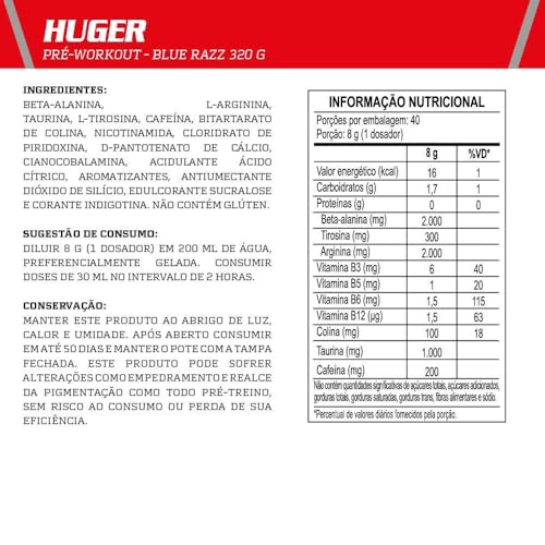 Integralmédica - Huger Pre-Workout - 320g - Blue Razz