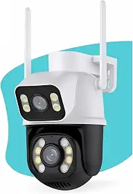 Câmera de Segurança WiFi 360° com Visão Noturna Infravermelha, Áudio Bidirecional e IA — Dupla Lente HD 3MP à Prova d’Água IP66 para Monitoramento Externo