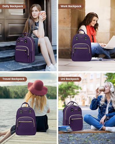 LOVEVOOK Backpack Womens, 15.6 Inch Laptop Travel Work Rucksack, Waterproof School Bag for Teacher, Anti Theft Ladies Computer Back Pack for Office Business College, Purple