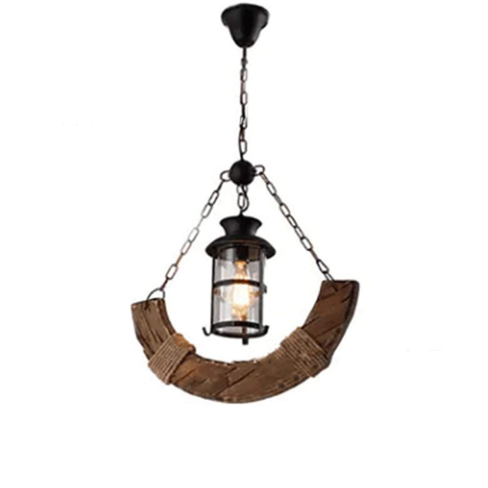 Lámpara de techo vintage industrial con cuerda de cáñamo y madera E27 de 100 cm para loft y bar