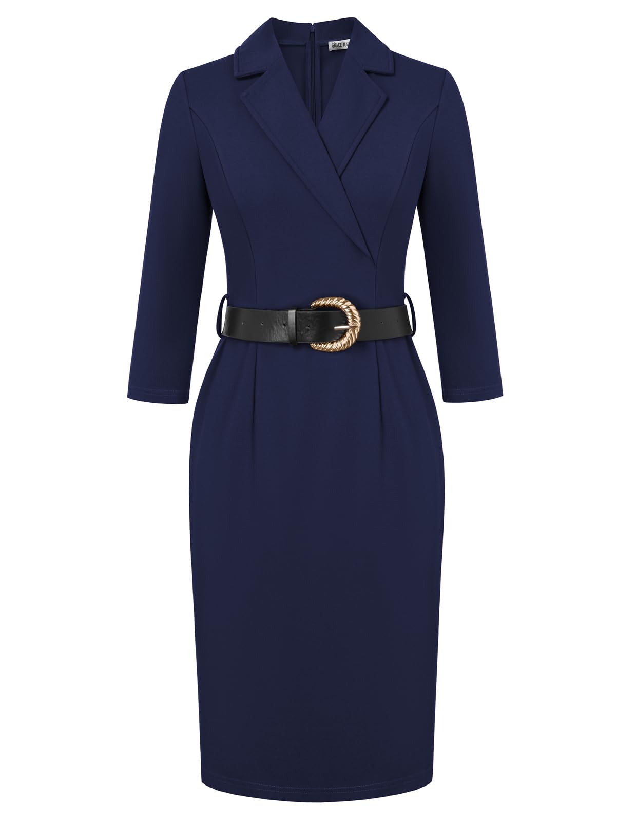 GRACE KARIN Damen Elegant Kleid V Ausschnitt Bodycon Cocktailkleid Mit Gürtel Business Büro Kleid