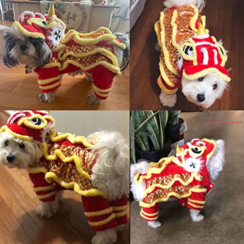 Delifur Dog Dance Lion Costume With Yellow Sequins New Year Pet Costume Four Legs Hoodies For Small Meduim Large Dogs (Small) #TOP1