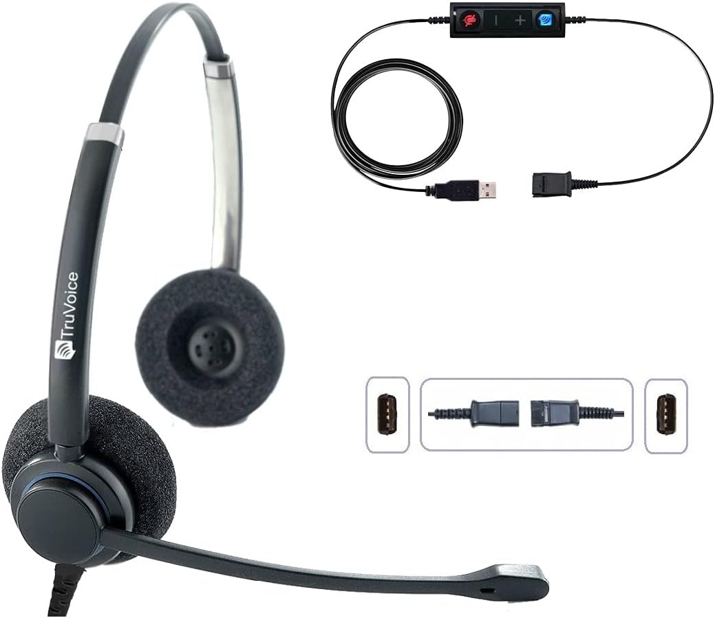 TruVoice HD-150 USB Proffesional Headset for The Office or Call Center – Works with All VoIP Phone Systems – Noise Canceling Microphone and HD Speakers