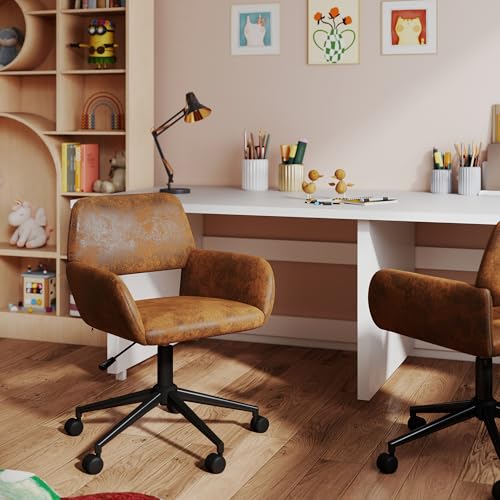 39F FURNITURE DREAM Relaxsessel für Kinder, Veloursleder, Braun – gepolsterte Armlehnen, drehbarer Boden, Bequeme Sitzfläche für Schlafzimmer