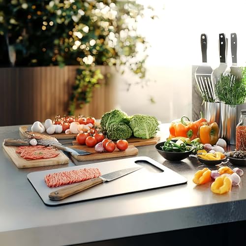 TZJOA Set de 3 Tablas de Cortar Rectangulares de Acero Inoxidable, Grado Alimenticio 304, Uso Doble, Antiodor, Fácil de Limpiar miniatura 7