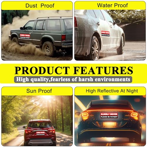 Image of 2 Pack Elderly Driver Car Magnet Sign, Senior Driver Magnet for Car, Please Be Patient Caution Sign to Old Grandma and Grandpa, Gag Prank Funny Gifts for Women, Men(Red-Black-2 Pack)