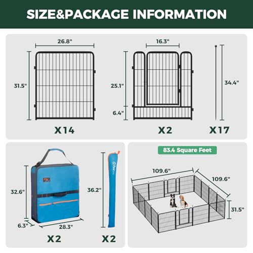 Image of FXW Rollick Dog Playpen with Storage Bags, 32 inchH, 16 Panels