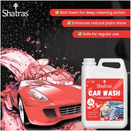 Image of Shatras Car Wash Shampoo - High Foam Car Cleaning Liquid | pH Neutral Formula | Scratch-Free Wash | Deep Cleaning & Extra Shine | Suitable for All Vehicles - 5L (RED)