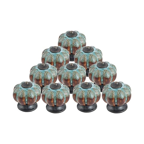 Mgoodoo 10PCS 1.57'' Pumpkin Knobs, Vintage Ceramic Cabinet Knobs, Decorative Drawer Knobs for Dresser Closet Cupboard Door Pulls Handles Blue