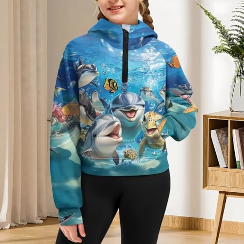 WELLFLYHOM Girls Sweatshirt 5-14T Half Zip Pullover Hoodies Lightweight Cropped Tops Long Sleeve Fall Outfits4