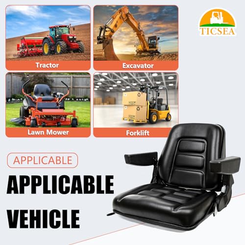 Image of Universal Forklift Seat with Adjustable Back,Armrest,Micro Switch and Slide for Tractor,Excavator Skid Loader Backhoe Dozer Telehandler