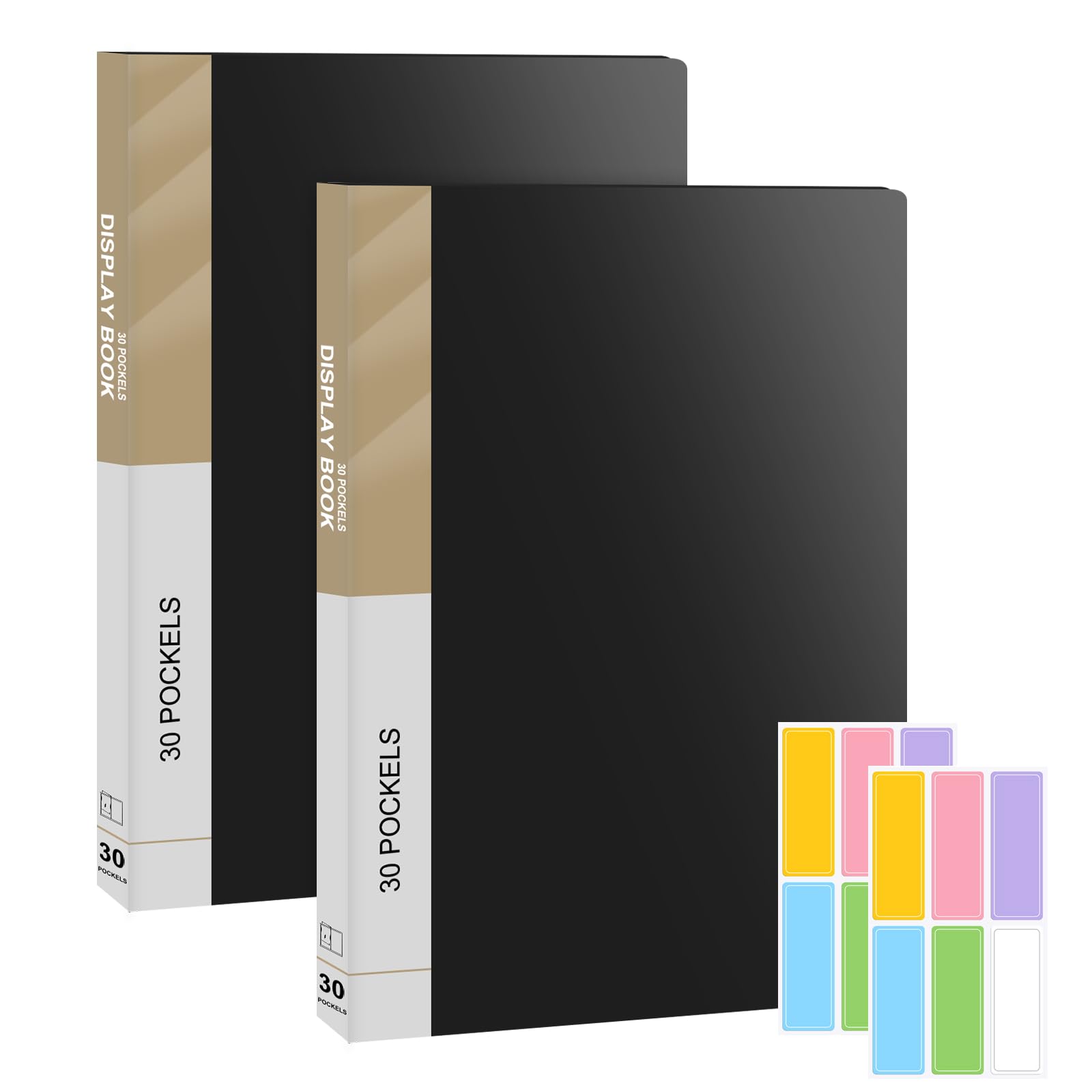A4 Display Folder with Plastic Sleeves 2 PCS 30 Pockets with Stickers A4 Display Folder Project Folders Presentation Folders Certificate Folder for Paperwork Home School & Offices Use โ Black โ image 1