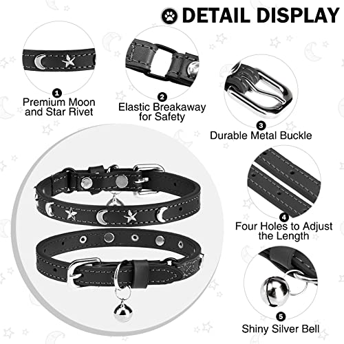 DILLYBUD Leder Katzenhalsband mit Sicherheit elastischen Gürtel und Glocke für Mädchen und Jungen, Schwarz, 18-23 cm