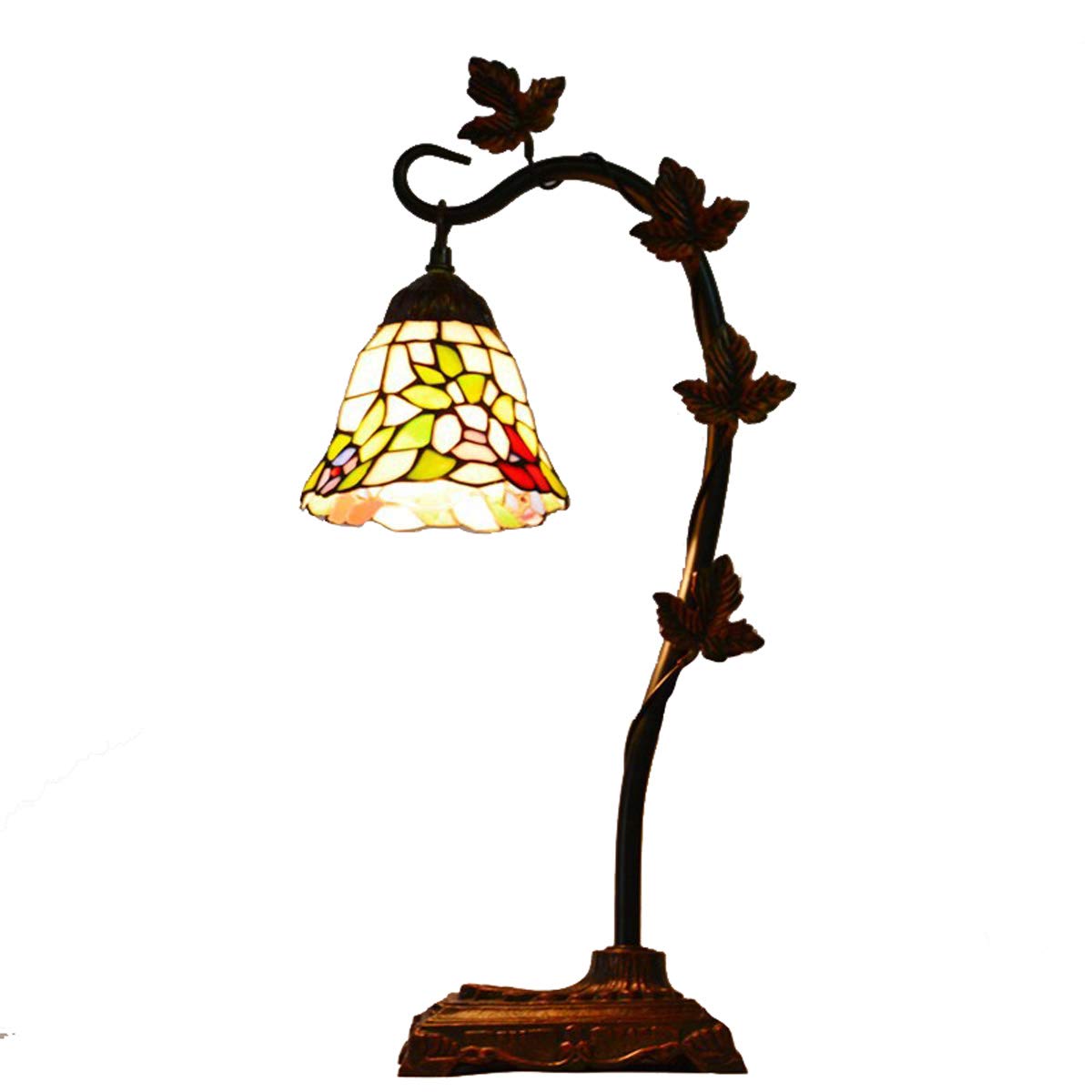 GDLight Tiffany-Art-Blumentischlampe Pastoral Glasmalerei Schreibtisch Lights Morning Glory Vine Gooseneck Leselampe für Wohnzimmer Schlafzimmer Nacht Cafe