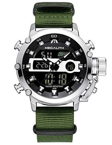 [メガリス]MEGALITH腕時計 メンズスポーツ軍事腕時計防水 クロノグラフ時計 アナデジ多機能ミリタリーウオッチ ルミナス夜光 ストップウオッチ 日付表示 アラーム おしゃれ ビジネス カジュアル 男性腕時計ナイロン
