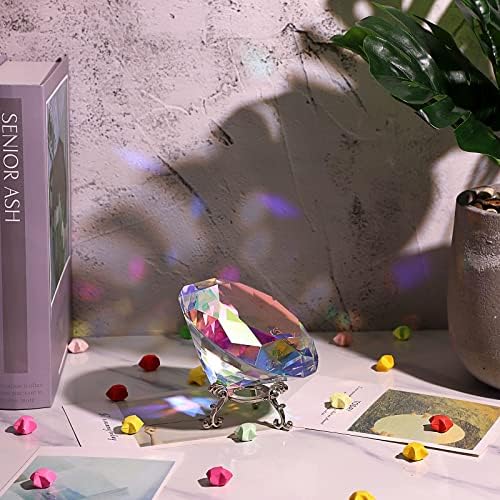 BTSKY 100mm AB Colorful Crystal Diamond Paperweight with Stand- Glass Ornament Photography Art Display Wedding Party Decoration Sparkling Decorations Sunlight Reflect