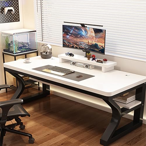 木製 ゲーミングデスク おしゃれ 学習デスク 棚付き 仕事用 在宅勤務 組立簡単 140*60*75cm ケーブルホール設計