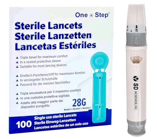 Dispositivo Pungidito One+Step | Penna Pungidito per la Misurazione della Glicemia | Più 100 Pezzi Lancette 28G