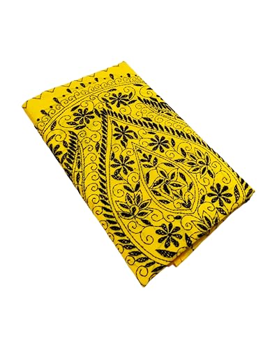 Image of SHRISTI CLOTHINGS Women's Hand Embroidered Cotton Silk Kantha Stitch Saree with Blouse Piece (SB4200924 YELLOWD97)