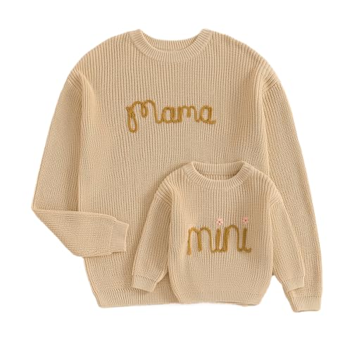 Mommy and Me Family Matching Sweaters Crew Neck Long Sleeve Fall Winter Warm Pullover Knitwear Outfits