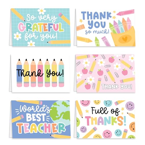 Hadley Designs Teacher Thank You Cards with Envelopes -24 Teacher Appreciation Cards Bulk, Cute Thank You Notes from Students, Teacher's Day End of School Year Christmas & Valentines Card for Teachers