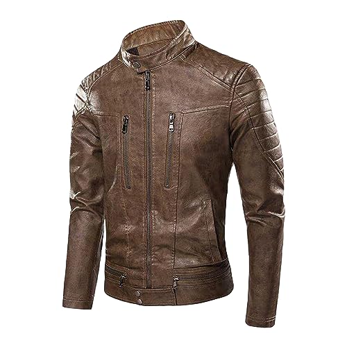 Chaqueta de cuero para hombre, estilo vintage, cálida y casual miniatura 1