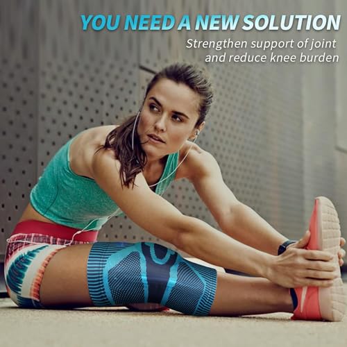 Image of NEENCA Professional Knee Brace, Compression Knee Sleeve With Patella Gel Pad & Side Stabilizers, Knee Support Bandage For Pain Relief, Medical Knee Pad (Light Blue, Xl)