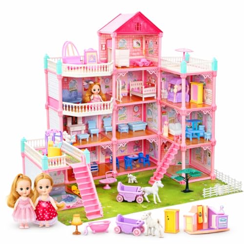 Image of Doll House, Upgraded 4-Story Dollhouse with Glow in The Dark, Girl Toys Doll House Playset with 2 Dolls, 12 Play Areas, Furniture & Accessories, Princess Gift Toys for Girls, Boys..