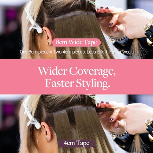 Image of GOO GOO Tape In Weft Hair Extensions Human Hair, 16 /22 Light Blonde Highlighted Golden Blonde, 8cm Wide Tape, 16inch 10pcs 50g, Tape Weft Hair Extensions, Seamless Tape in