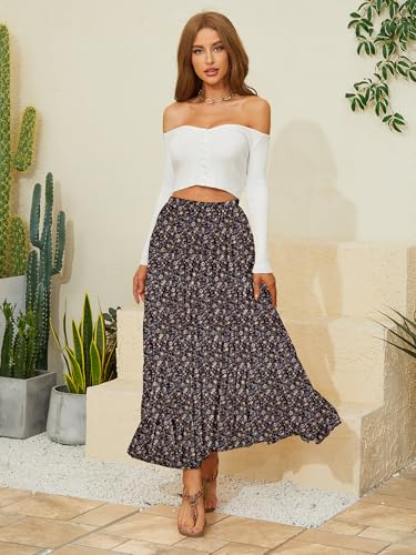Image of NASHALYLY Women's Chiffon Elastic High Waist Pleated A-Line Flared Maxi Skirts