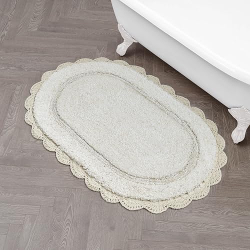 Laura Ashley Eloise 100% Cotton Oval Bath Mat with...