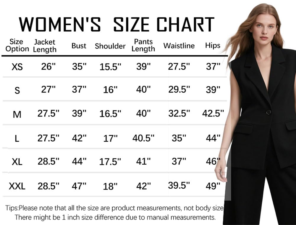 Ensemble 2 pièces habillé et décontracté pour femme - Blazer sans manches - Pantalon large - Pour le travail et le bureau, bleu marine, XXL
