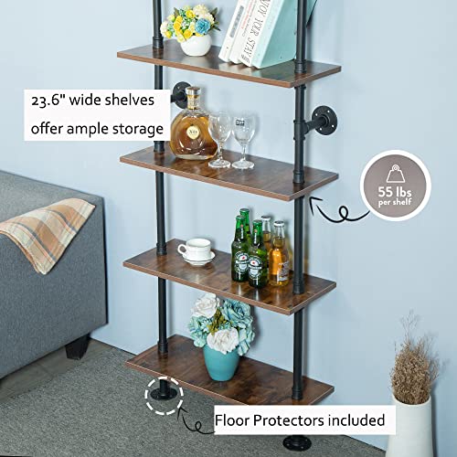 5-Shelf-Industrial-Pipe-Shelving-Black-Modern-Bookcase-Bookshelf-Wall-Mount-Ladder-Shelf-with-Metal-Frame-Display-Selves